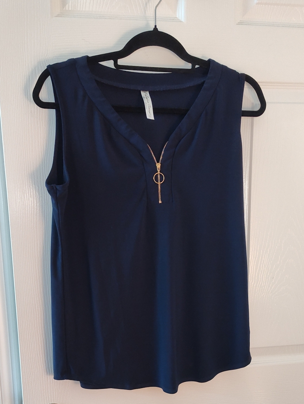 Sleeveless Navy Zip-Front V-Neck Top